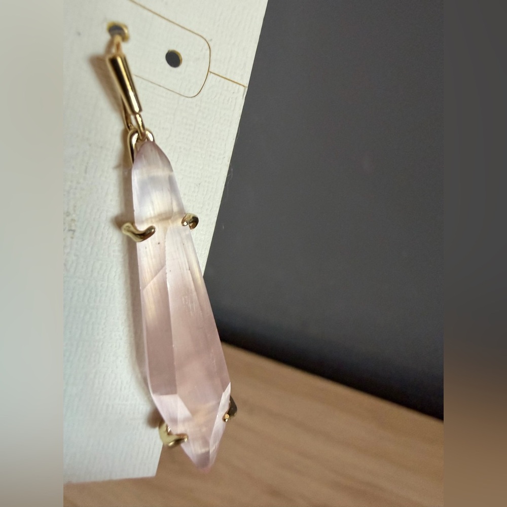 Kendra Scott Rose Quartz-Look Gold Drop Earrings - Picture 2 of 4